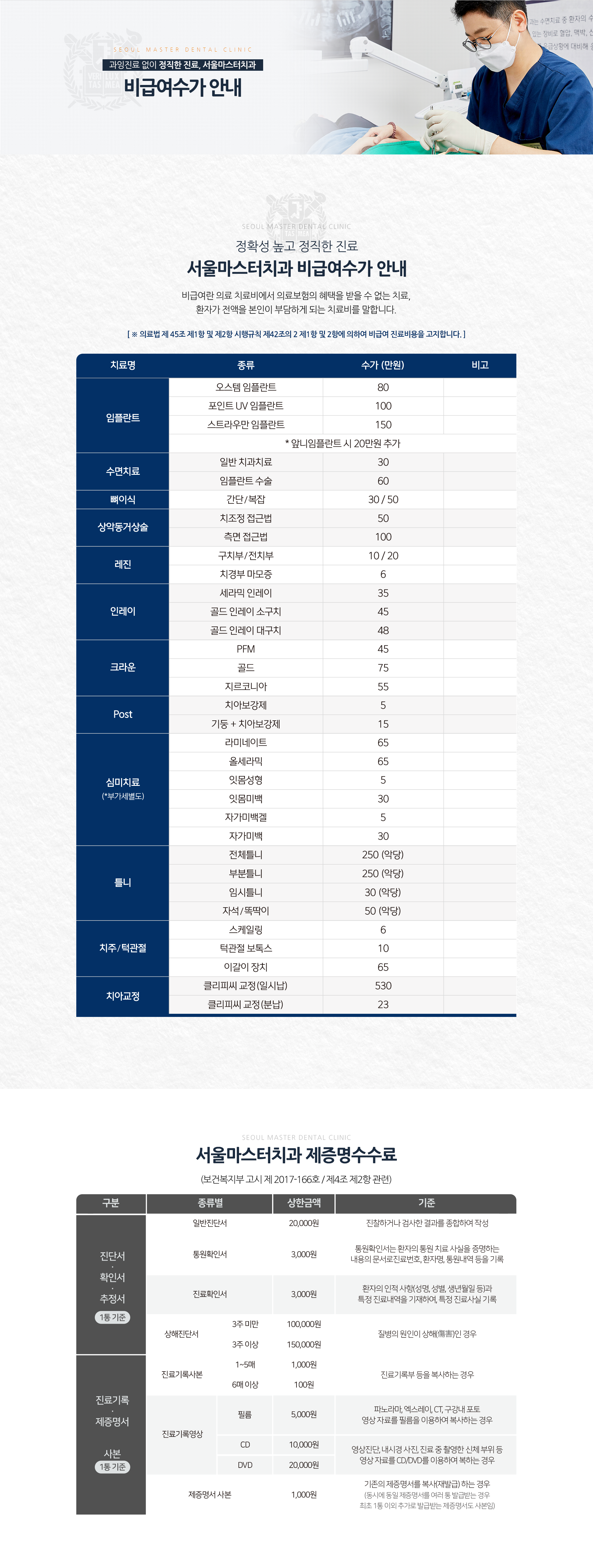 과잉진료-없이-정직한-진료-서울마스터치과-비급여수가-안내-비급여란-의료-치료비에서-의료보험의-혜택을-받을-수-없는-치료-환자가-전액을-본인이-부담하게-되는-치료비를-말합니다-서울마스터치과-제증명수수료