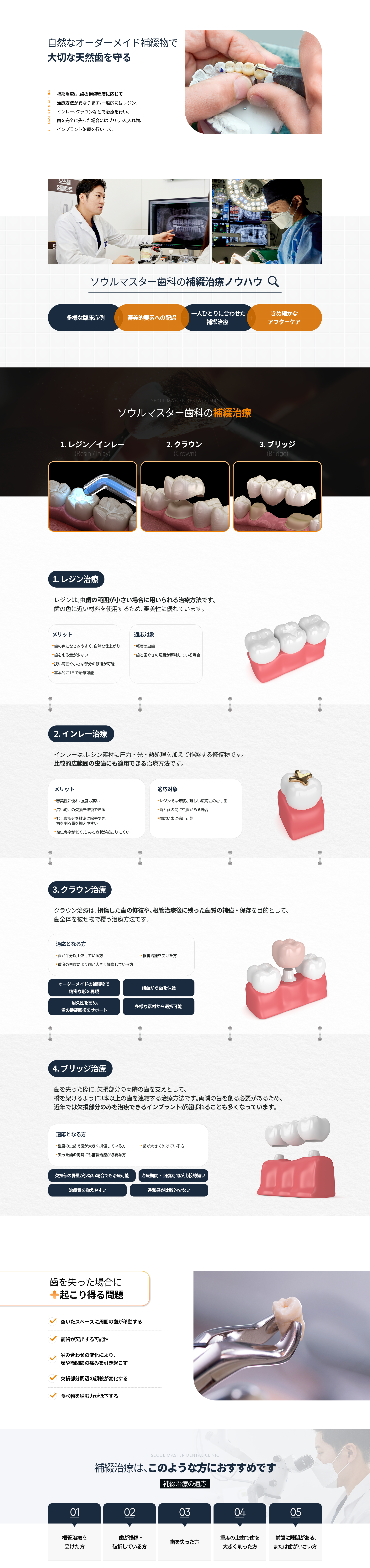 보철치료-종류1-레진-치료-충치-부위가-크지-않을-경우-사용하는-방법으로-치아-색상과-흡사한-재료를-사용하여-심미적으로-우수합니다-종류2-인레이-치료-레진-재료에-압력과-광선-열처리를-통해-만들어진-재료로-넓은-충치-부위에도-치료가-가능합니다-종류3-크라운-치료-손상된-치아의-복구-및-신경치료-후-남아있는-치아조직의-보강과-치아보존을-위해-치아에-씌워주는-방식으로-치료가-진행됩니다-종류4-브릿지-치료-치아가-상실되었을-경우-다리처럼-상실-부위-앞뒤의-치아를-이어서-세-개-이상의-치아를-연결하는-방법을-말합니다-앞뒤의-치아를-손상시킨다는-단점이-있어-최근에는-상실-부위만-치료하는-임플란트-치료를-많이-시행하고-있습니다-치아가-손실된-경우에-발생하는-문제점-비어있는-공간으로-다른-치아-쏠림-현상-발생-앞니-돌출-가능성-치아-교합이-어긋나-턱관절-통증-유발-상실된-치아-주위-얼굴-형태-변형-음식물-저작-능력-저하-적용-대상-신경치료를-받은-경우-치아가-손상됐거나-깨진-경우-치아를-상실한-경우-심한-충치로-치아-삭제량이-많은-경우-앞니가-벌어지거나-크기가-작은-경우